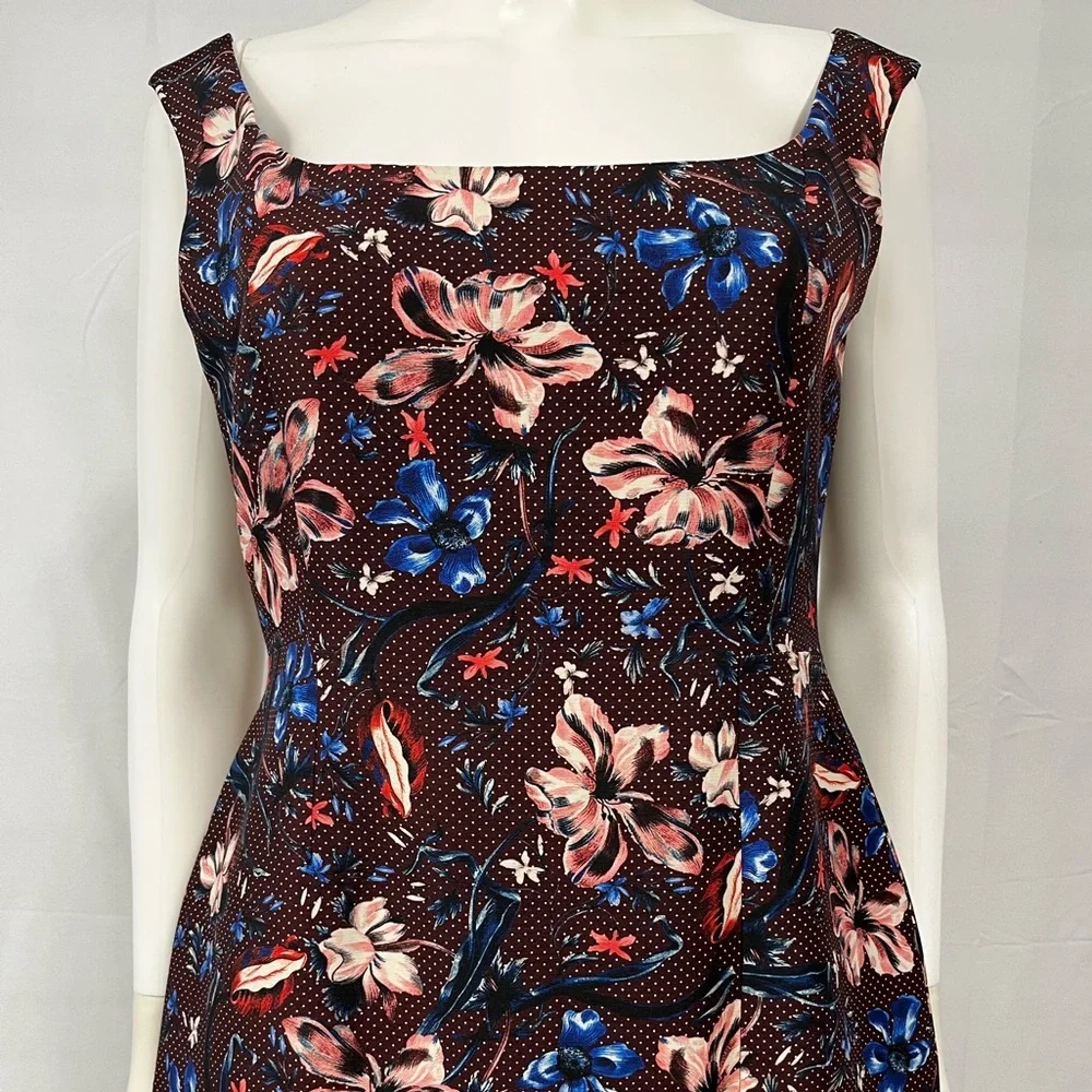 ERDEM Arlie Floral Jacquard Midi Sheath Dress Blue Pink Wedding Guest US 8 - Picture 4 of 15